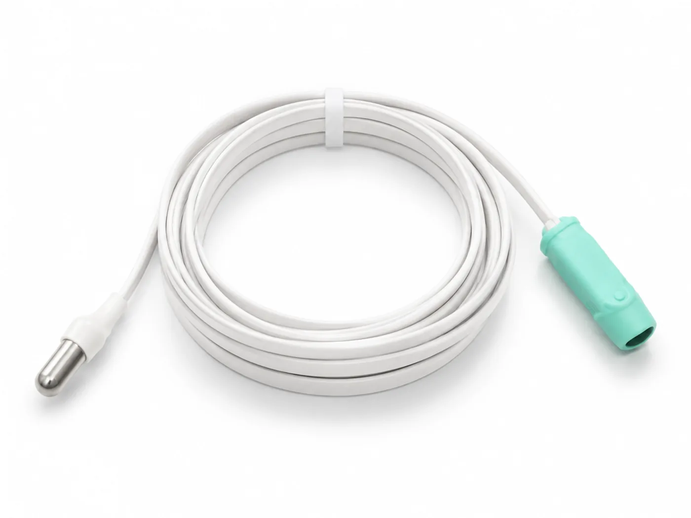 Digital Sensor — stainless sensing tip on coiled cable terminating in a teal twist-lock connector