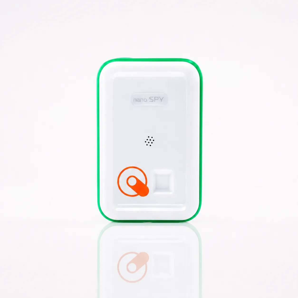 Nano SPY TH — combined temperature and humidity recorder, front view with green seal