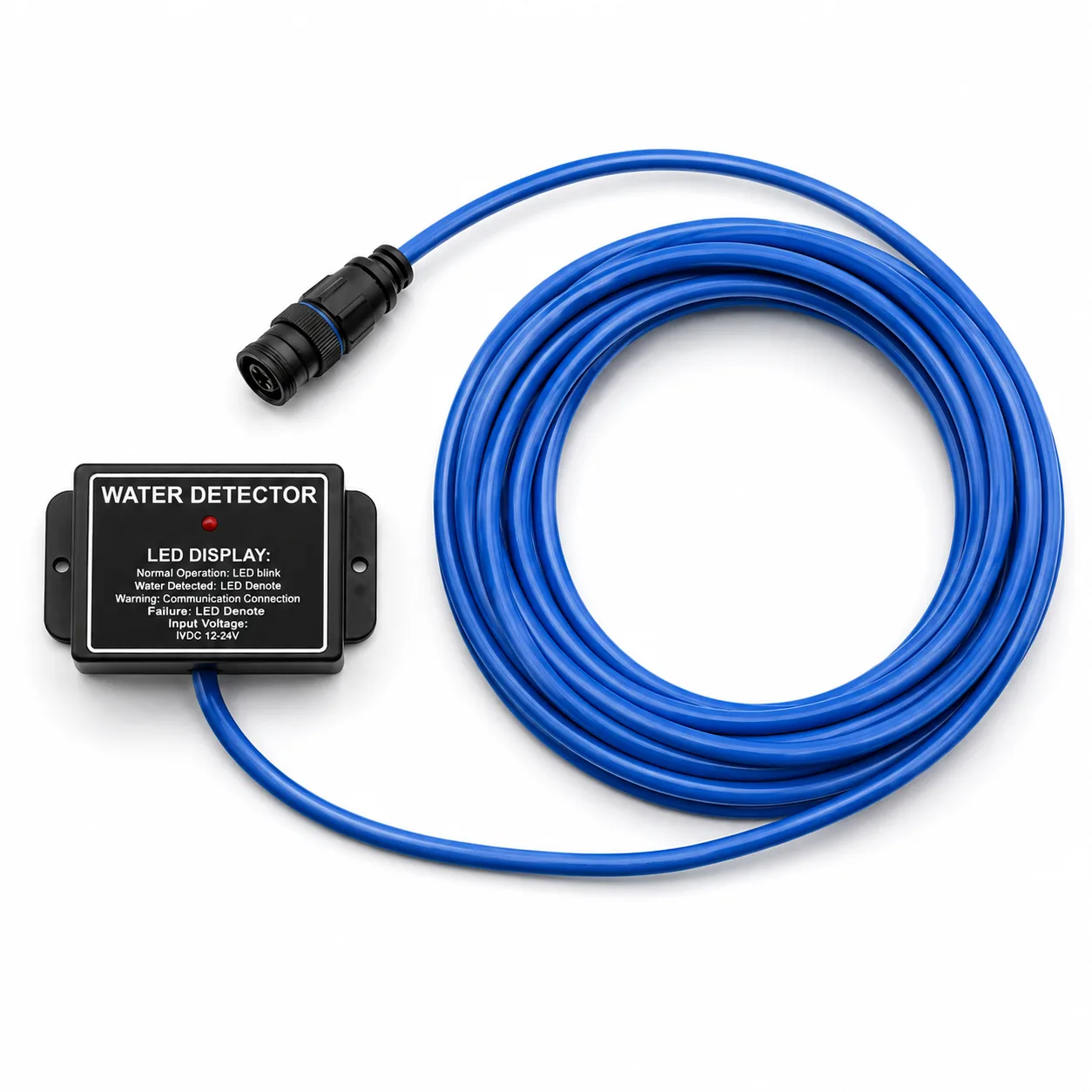 Water leak detection sensor with epoxy detector module and blue sensing cable