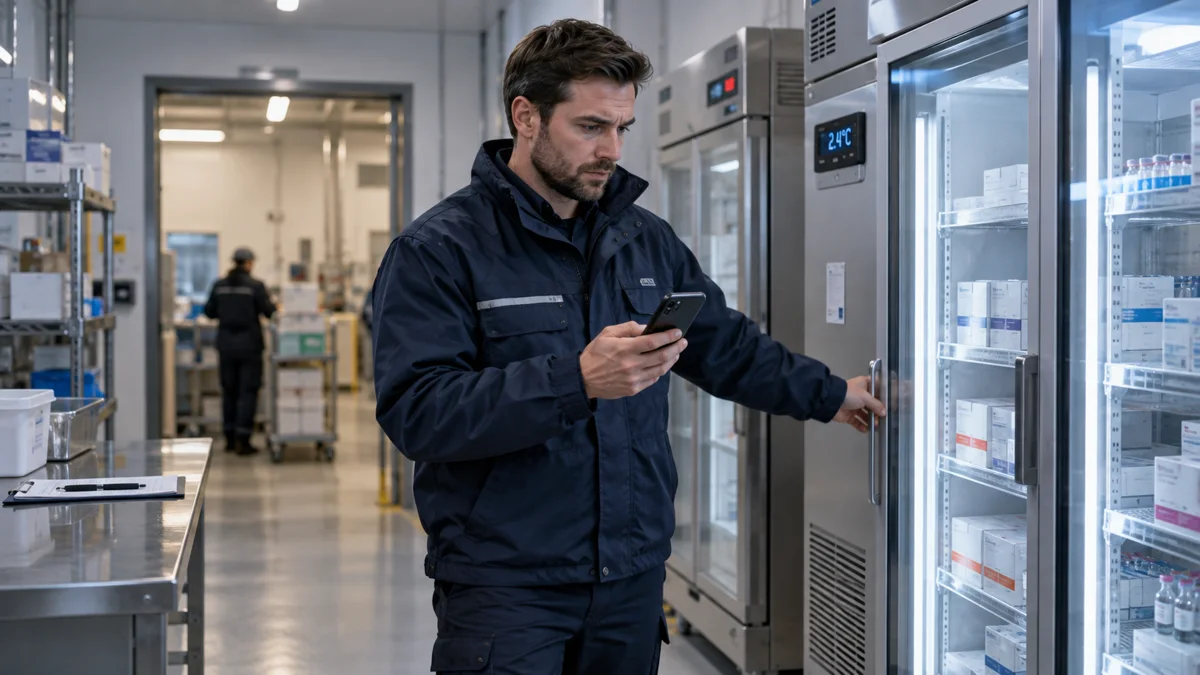 Illustrative on-call specialist reviewing a phone notification