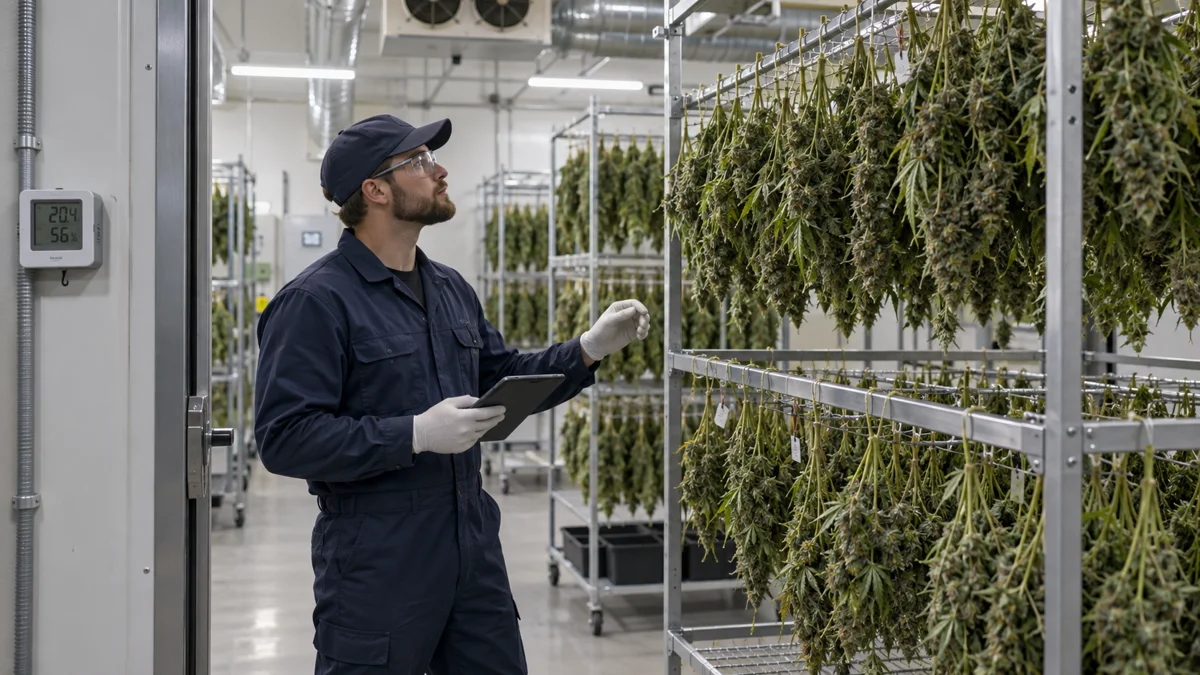 Illustrative specialist checking a controlled drying room